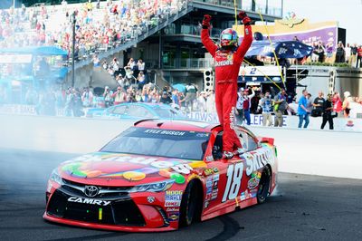Kyle Busch led a record 149 laps in the Brickyard 400 and became the first driver in NASCAR history to sweep the poles and races in a single weekend.