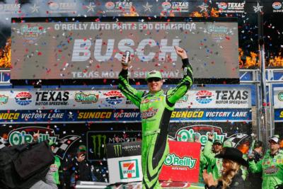 Kyle Busch earned his 44th career Cup series win Sunday by taking the O'Reilly Auto Parts 500 at Texas. 
