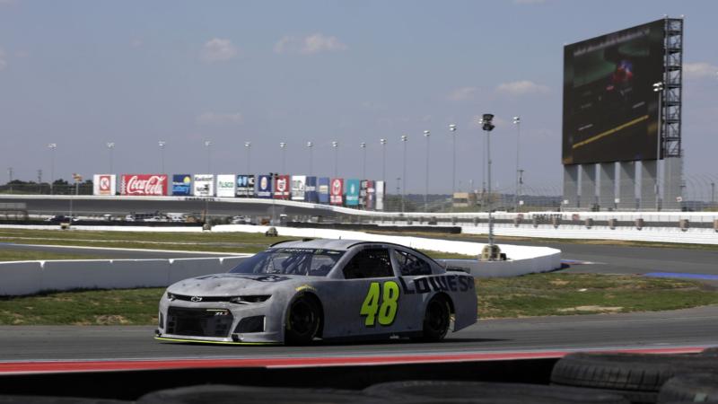 Jimmie Johnson tests the Charlotte Motor Speedway Roval course.