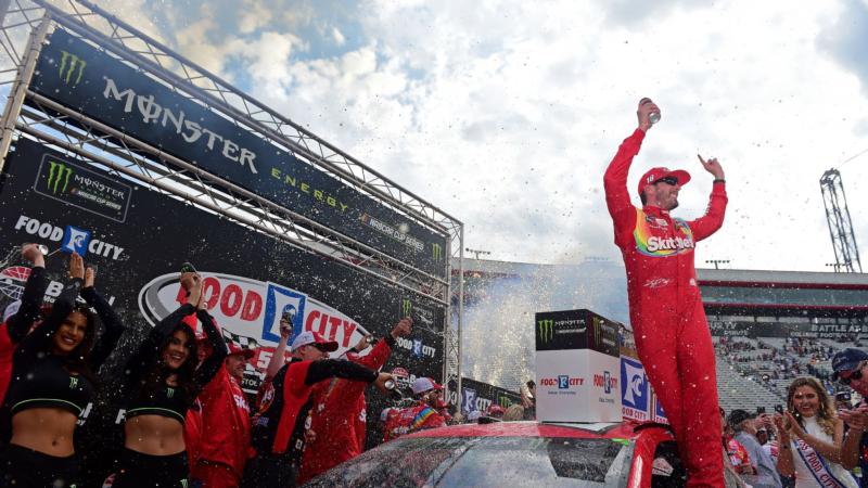 Kyle Busch wins at Bristol Motor Speedway.