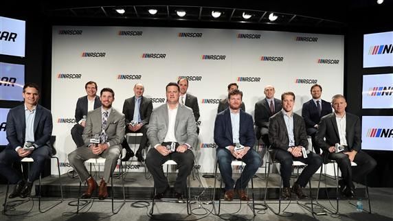 NASCAR drivers and executives sit on stage during a press conference outlining the changes to the 2017 Monster Energy NASCAR Cup Series at Charlotte Convention Center on January 23, 2017 in Charlotte, North Carolina.